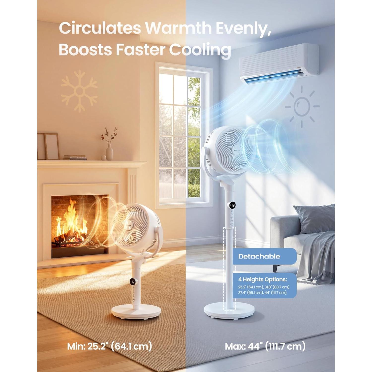 SONGMICS stojeći ventilator, tihi (20 dB) ventilator s postoljem i daljinskim upravljačem, bijeli