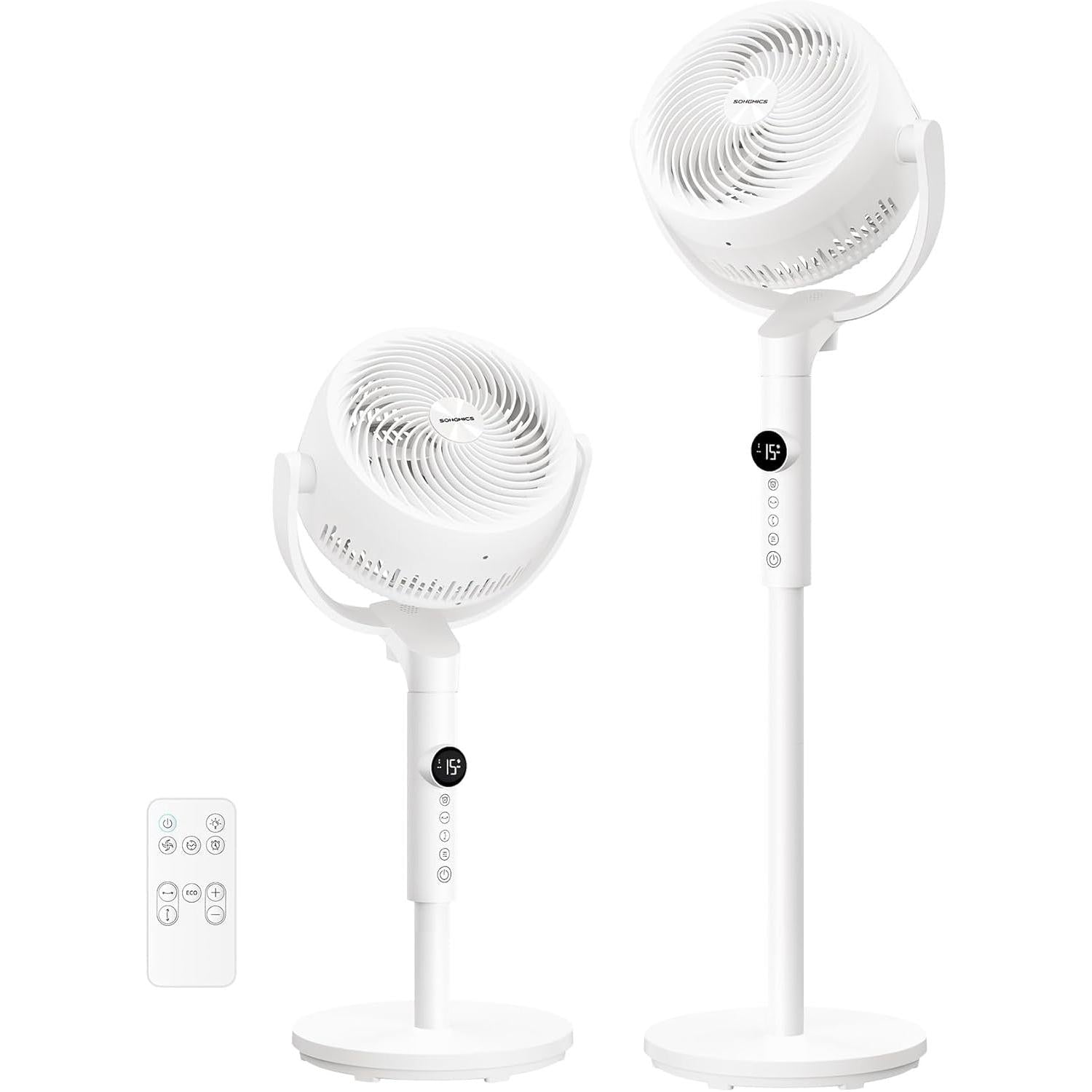 SONGMICS stojeći ventilator, tihi (20 dB) ventilator s postoljem i daljinskim upravljačem, bijeli