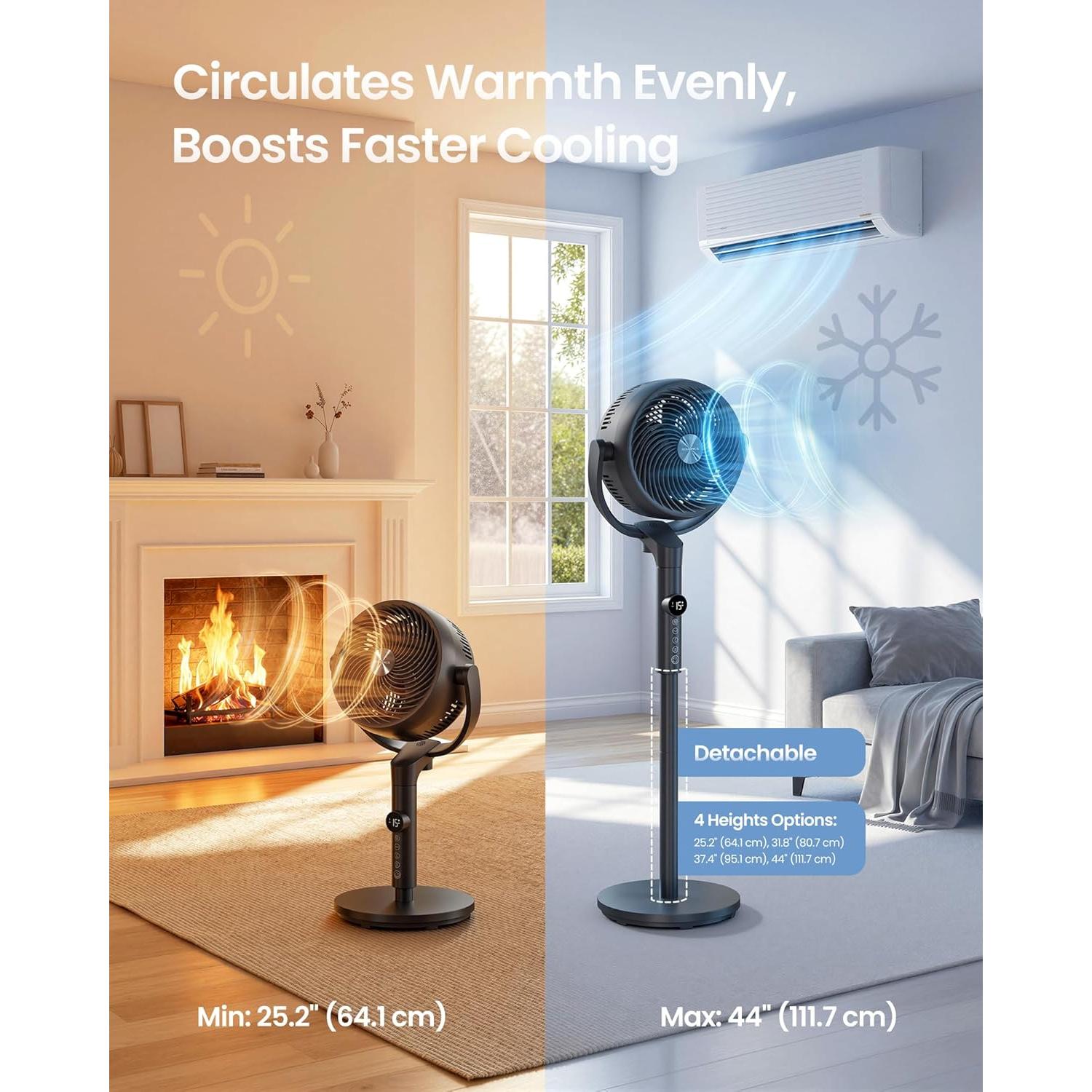 SONGMICS stojeći ventilator, tihi (20 dB) ventilator s postoljem i daljinskim upravljačem, crni