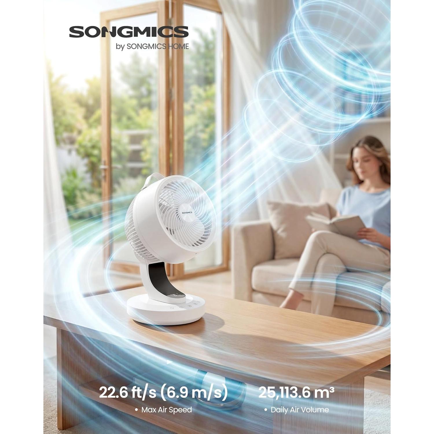 SONGMICS stolni ventilator s cirkulacijom zraka, LED zaslon i daljinski upravljač, bijeli