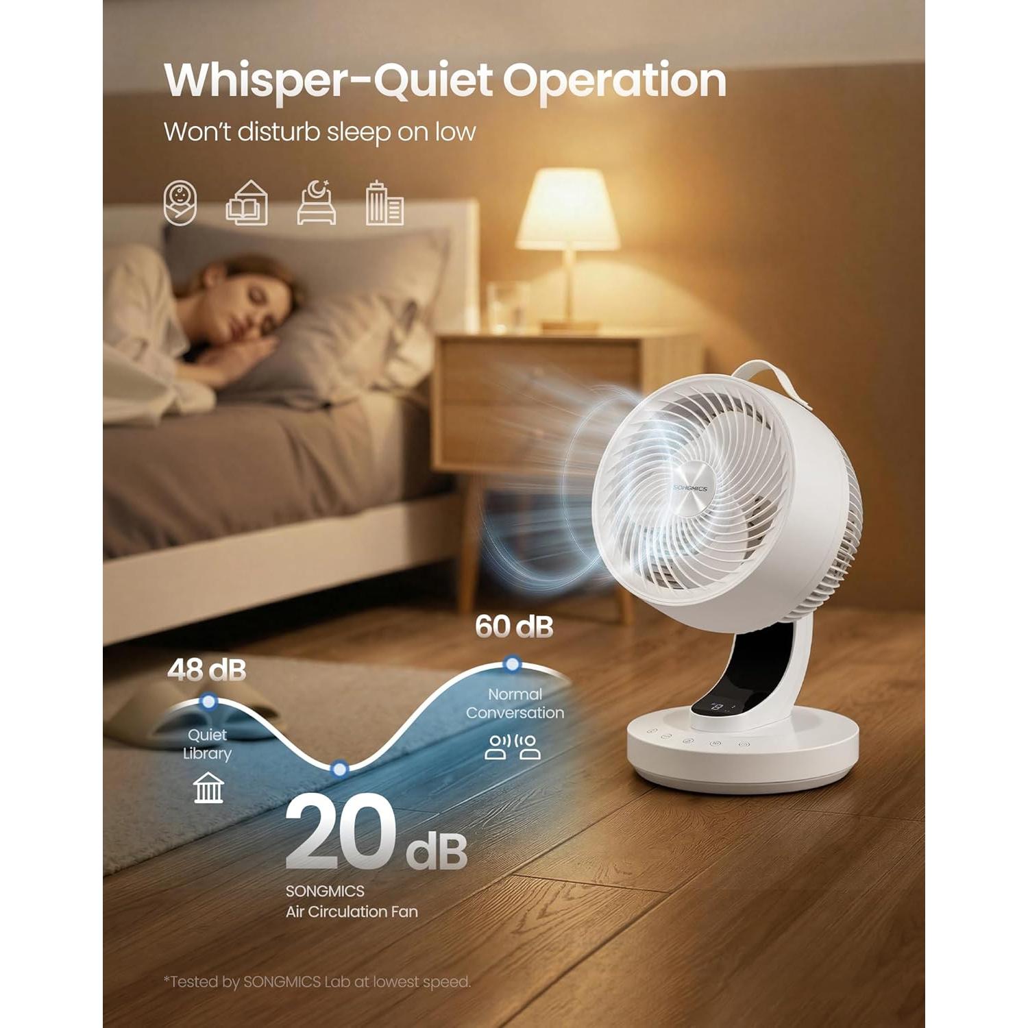 SONGMICS stolni ventilator s cirkulacijom zraka, LED zaslon i daljinski upravljač, bijeli