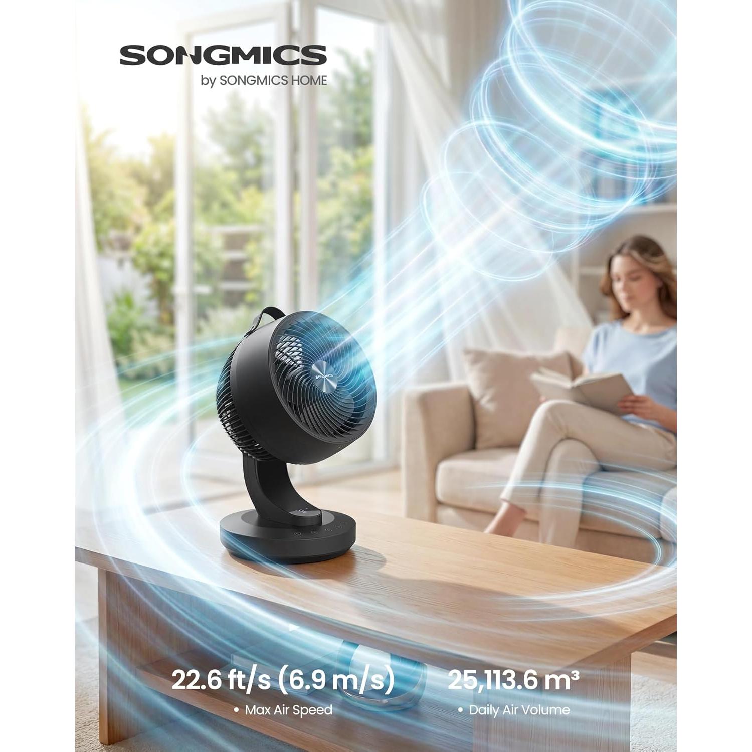 SONGMICS stolni ventilator s cirkulacijom zraka, LED zaslon i daljinski upravljač, crni