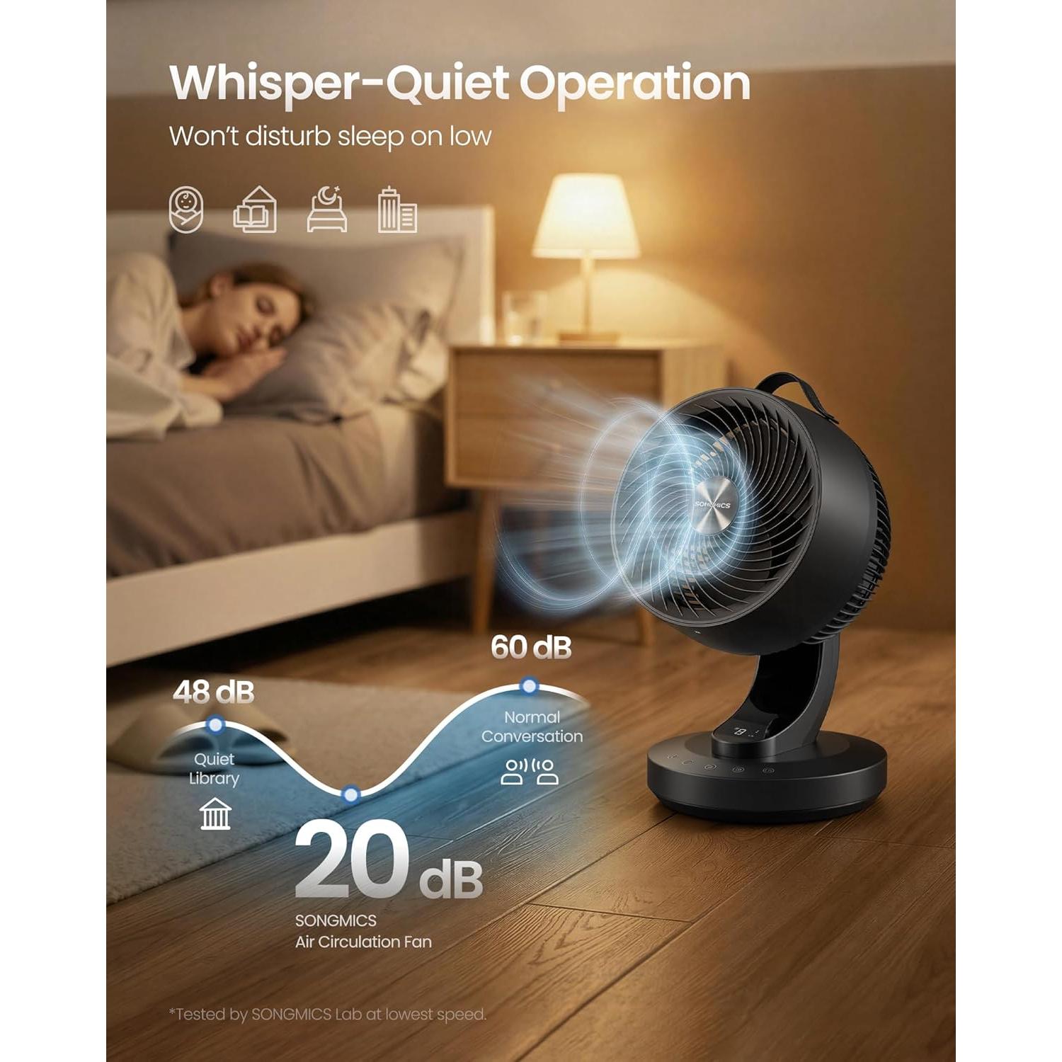 SONGMICS stolni ventilator s cirkulacijom zraka, LED zaslon i daljinski upravljač, crni