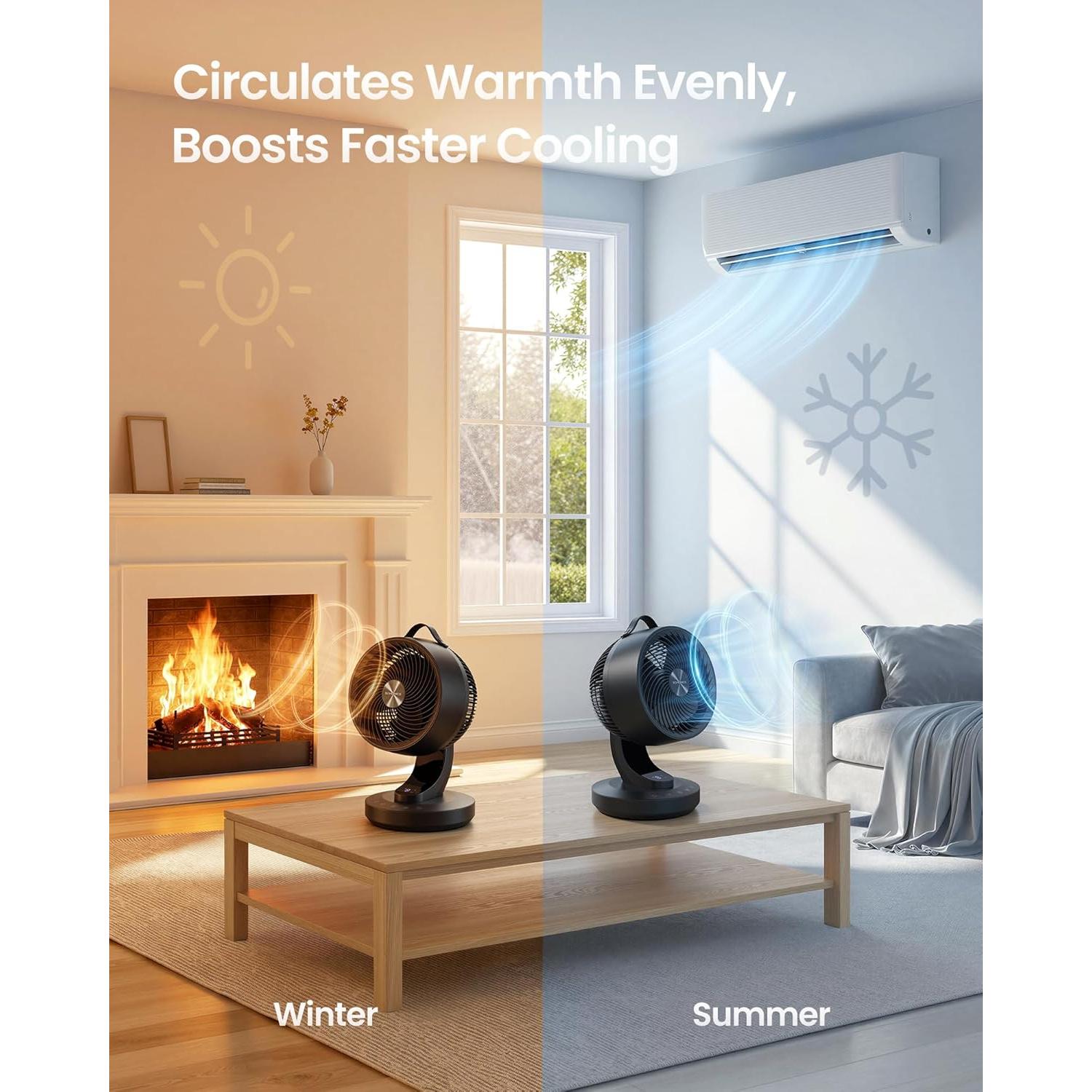 SONGMICS stolni ventilator s cirkulacijom zraka, LED zaslon i daljinski upravljač, crni