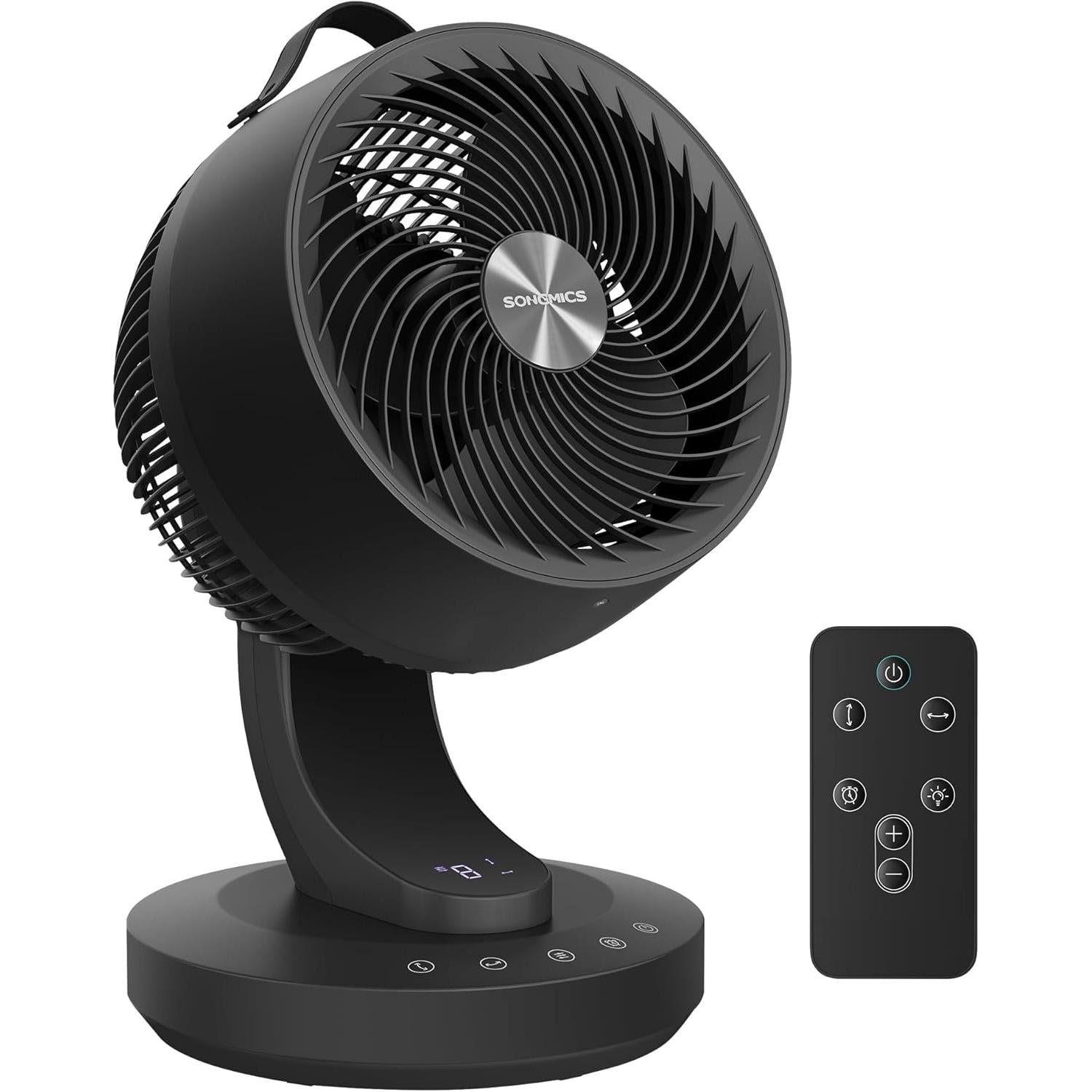 SONGMICS stolni ventilator s cirkulacijom zraka, LED zaslon i daljinski upravljač, crni