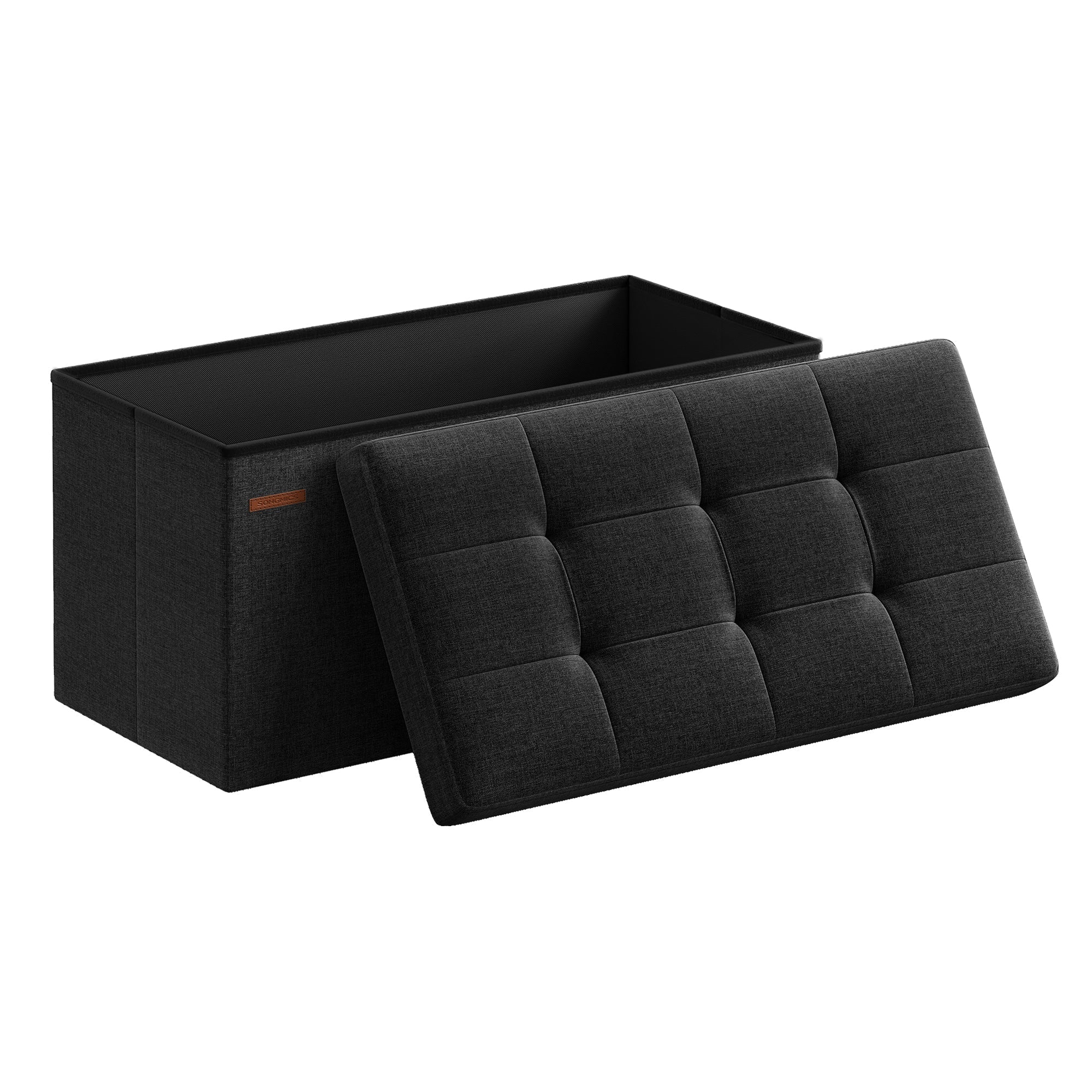 SONGMICS tabure za pohranu, sklopiva klupa, 38×76×38 cm, crna