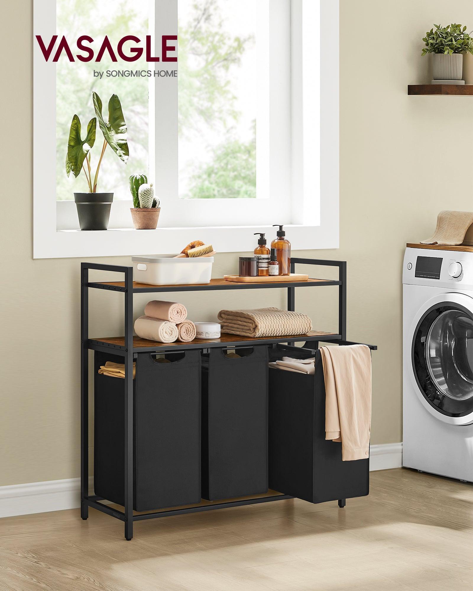 Sortirač rublja, košara za rublje s 3 vreće na izvlačenje, 3 × 40 L, smeđa i crna