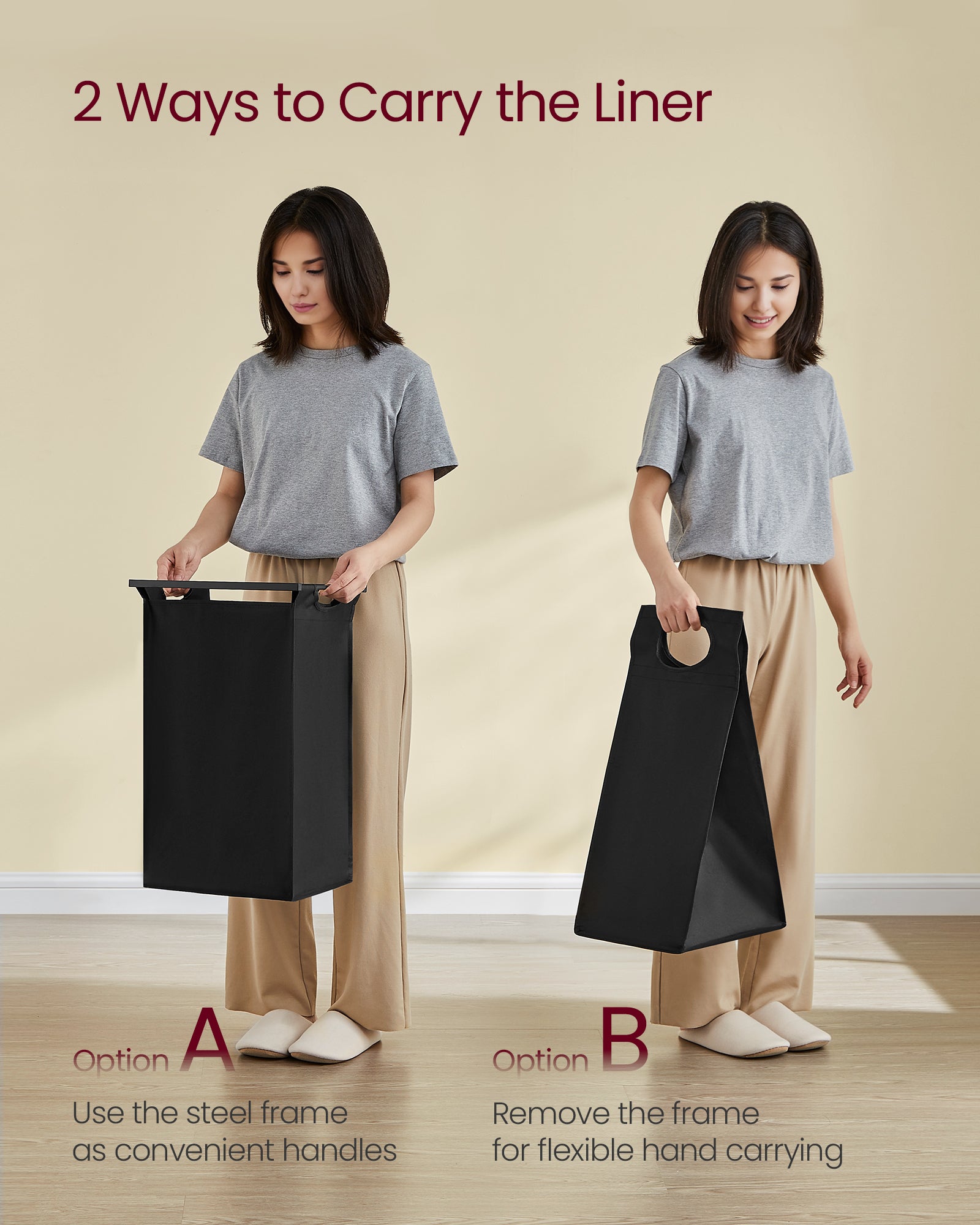 Sortirač rublja, košara za rublje s 3 vreće na izvlačenje, 3 × 40 L, smeđa i crna