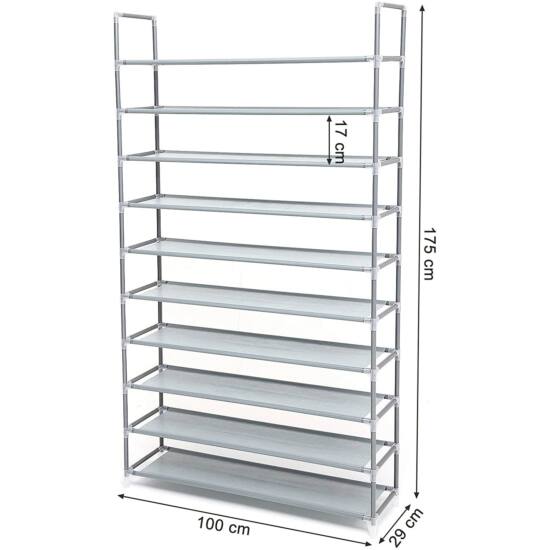 Spremište za cipele na 10 razina za do 50 pari cipela, 100 x 29 x 175 cm, siva | SONGMICS-vitahome.hr