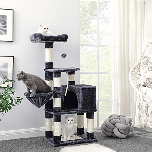 Stabil macskabútor, macskakaparó torony 138 cm, füstszürke-FEANDREA-Vita Home