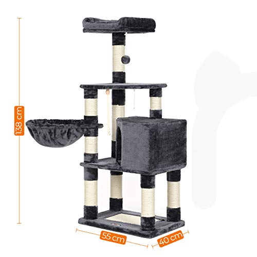 Stabil macskabútor, macskakaparó torony 138 cm, füstszürke-FEANDREA-Vita Home