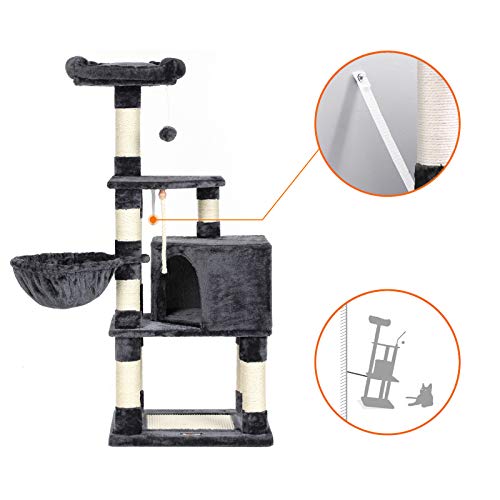 Stabil macskabútor, macskakaparó torony 138 cm, füstszürke-FEANDREA-Vita Home