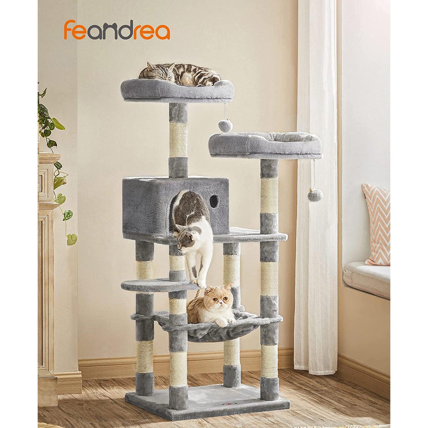 Stabilna mačja penjalica s kućicom i grebalicama, 143 cm, svijetlo siva | FEANDREA | FEANDREA-vitahome.hr