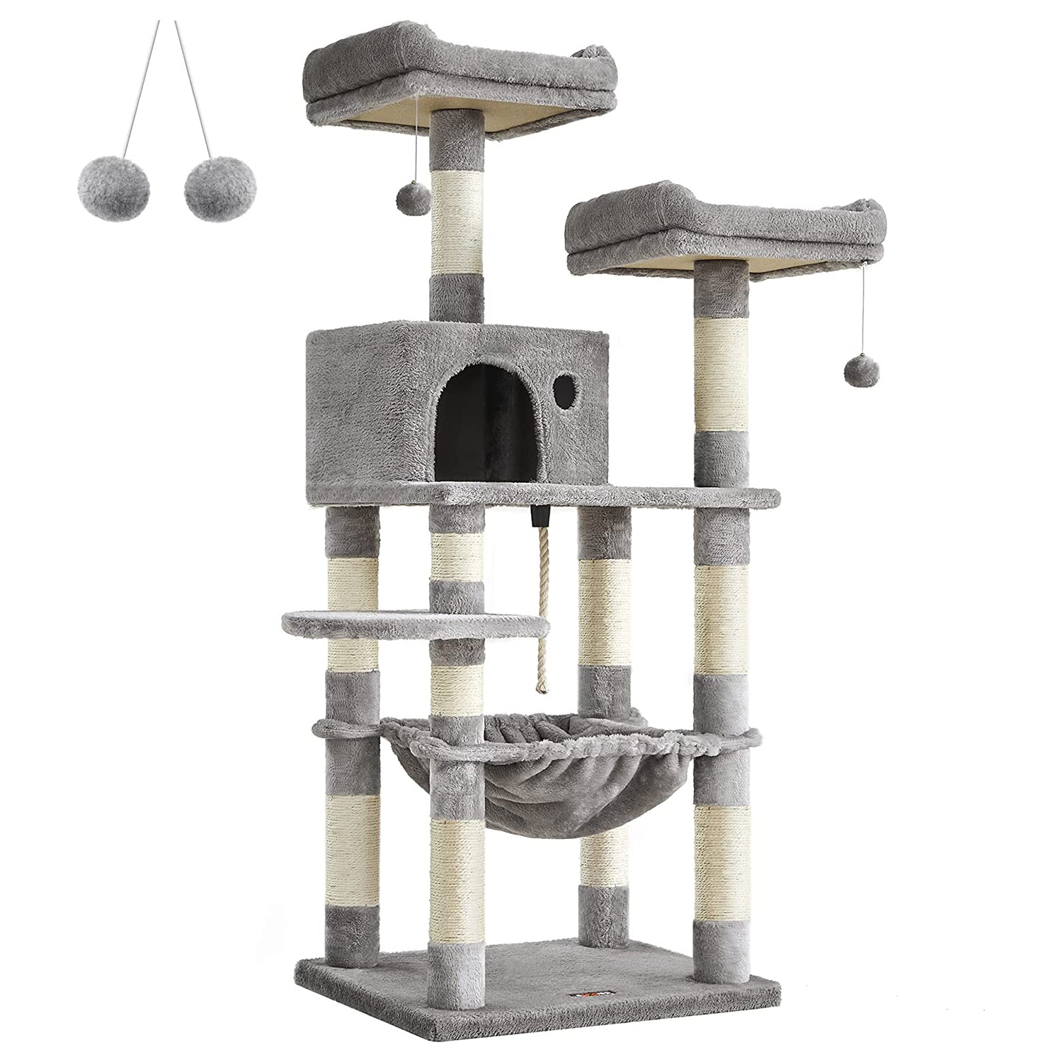 Stabilna mačja penjalica s kućicom i grebalicama, 143 cm, svijetlo siva | FEANDREA | FEANDREA-vitahome.hr