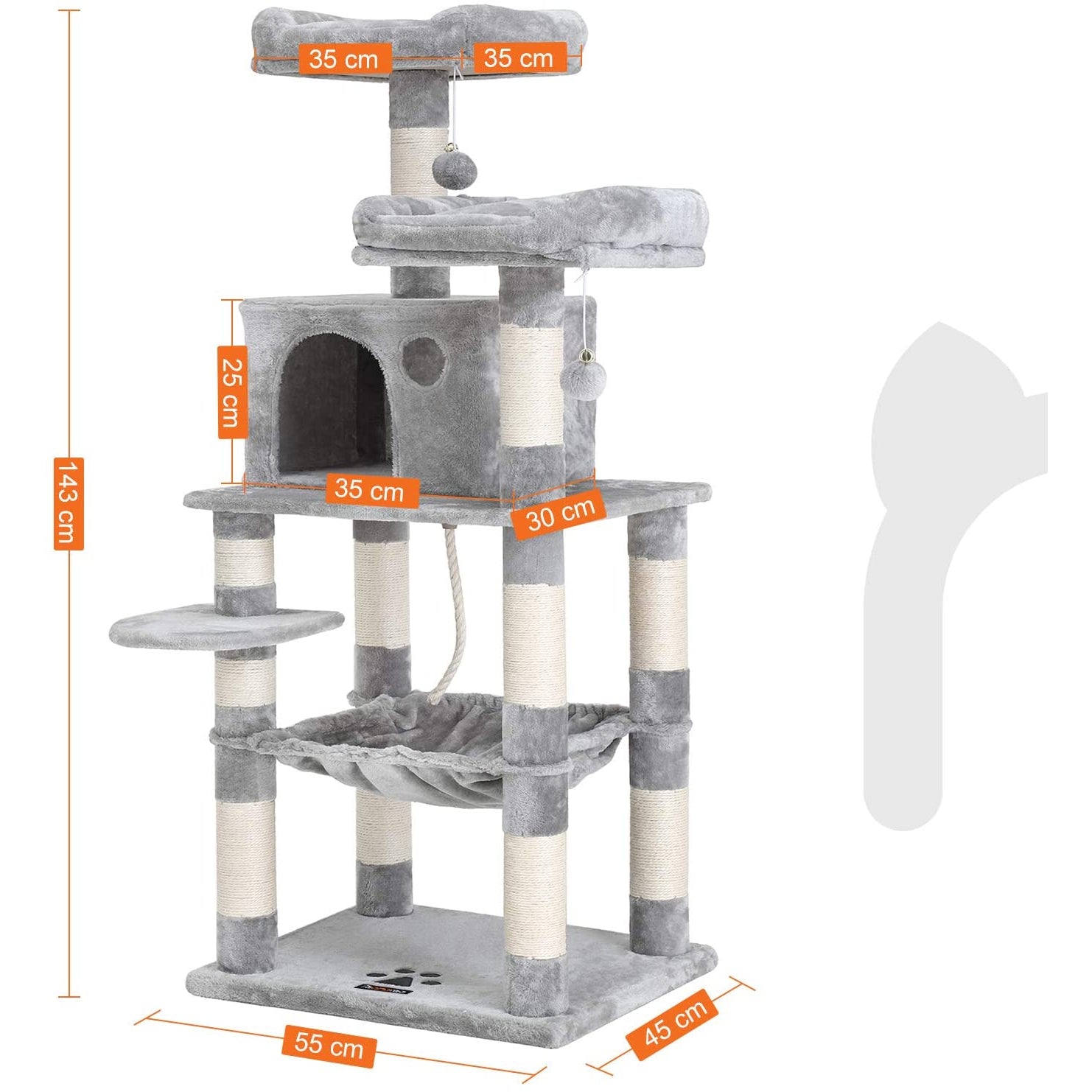 Stabilna mačja penjalica s kućicom i grebalicama, 143 cm, svijetlo siva | FEANDREA | FEANDREA-vitahome.hr