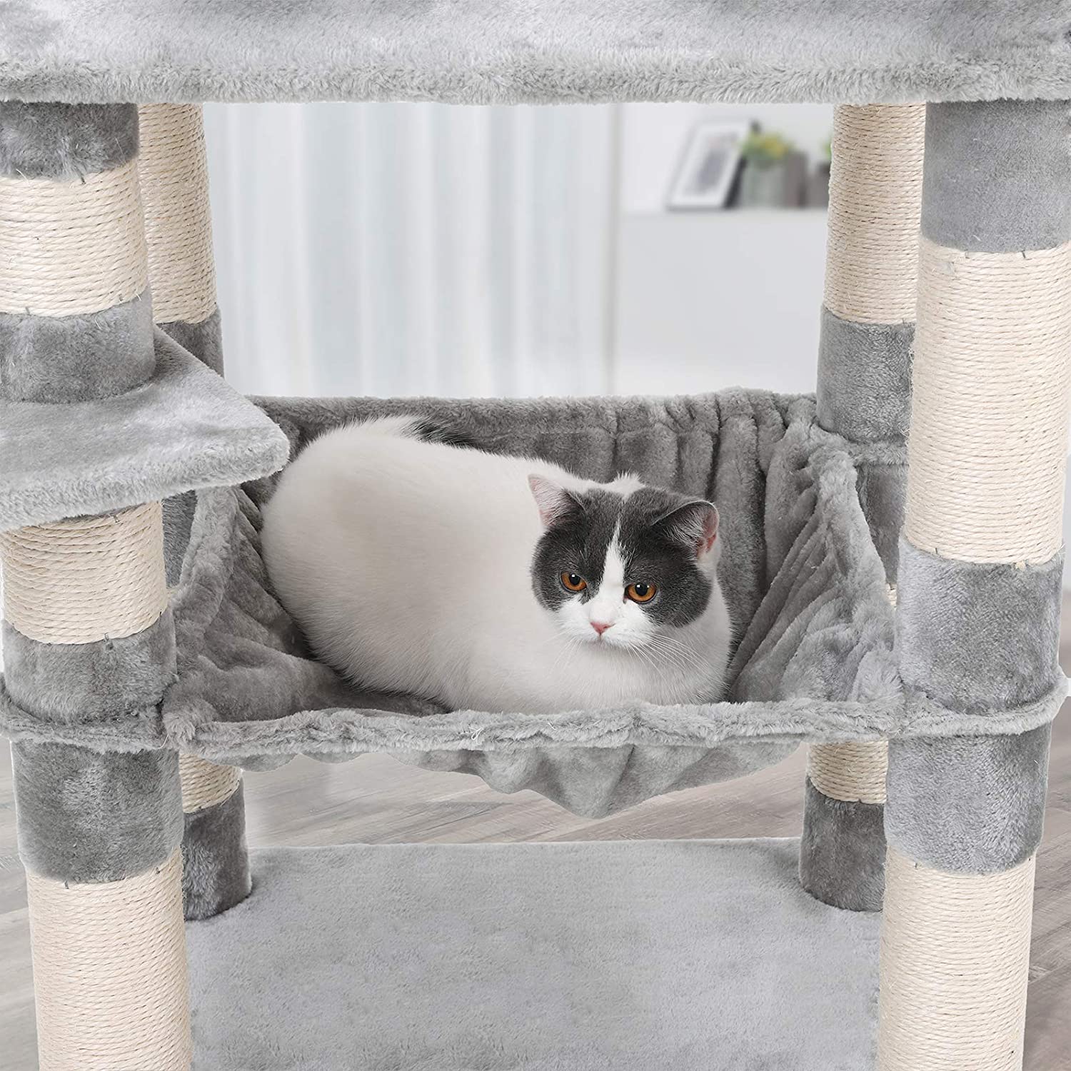 Stabilna mačja penjalica s kućicom i grebalicama, 143 cm, svijetlo siva | FEANDREA | FEANDREA-vitahome.hr