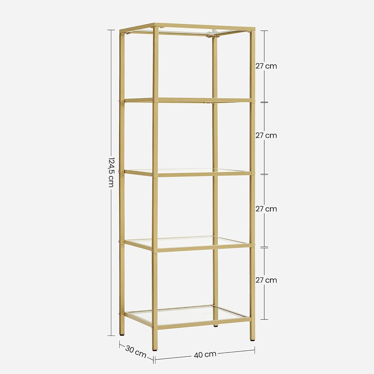 Staklena polica, 40 x 124,5 x 30 cm, zlatna | SONGMICS-vitahome.hr