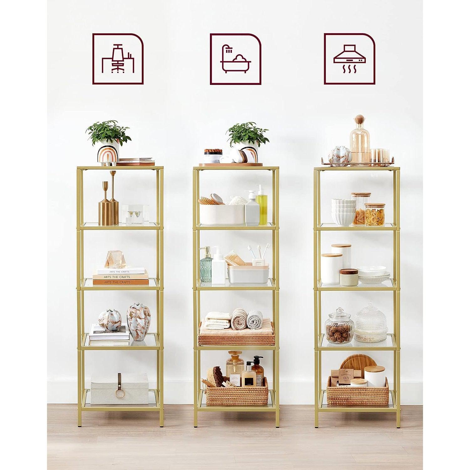 Staklena polica, 40 x 124,5 x 30 cm, zlatna | SONGMICS-vitahome.hr