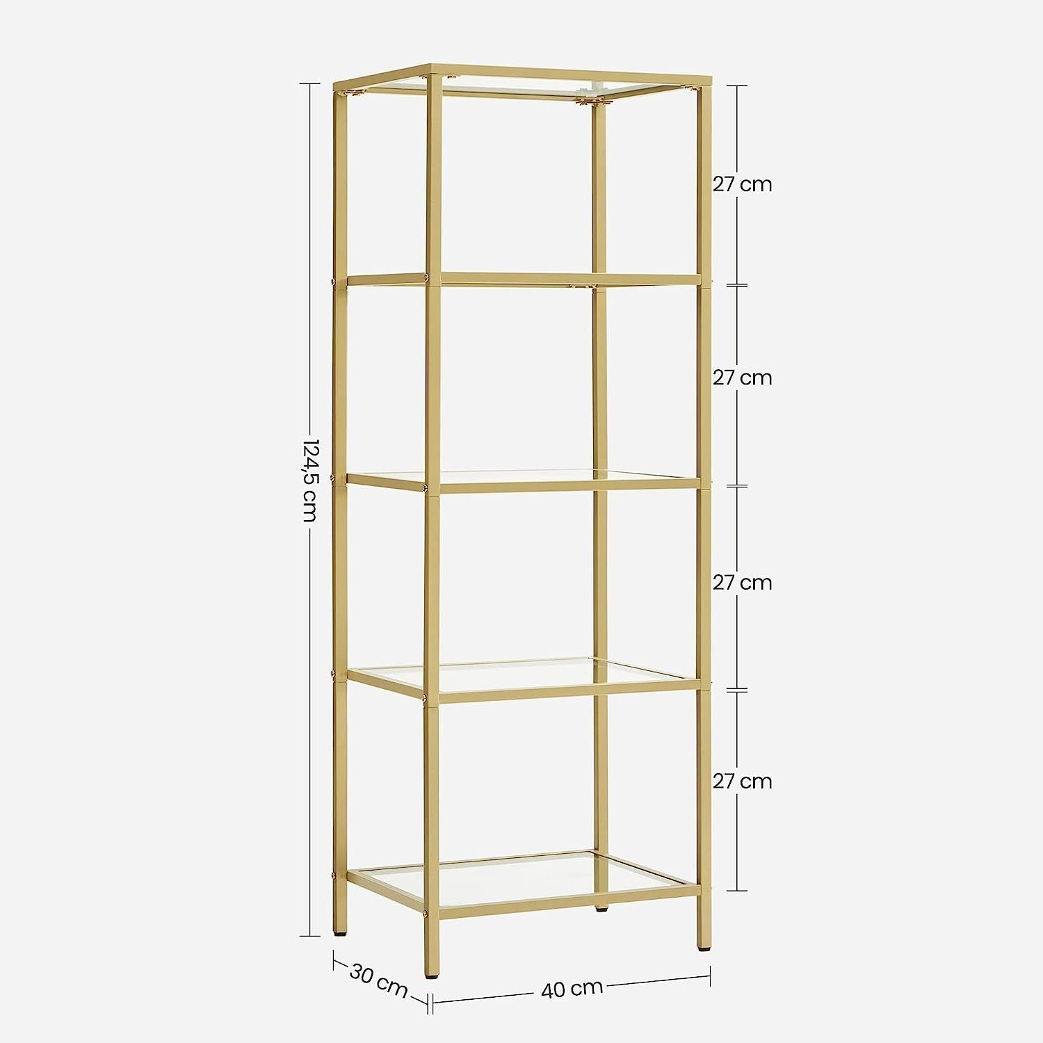 Staklena polica, 40 x 124,5 x 30 cm, zlatna | SONGMICS-vitahome.hr