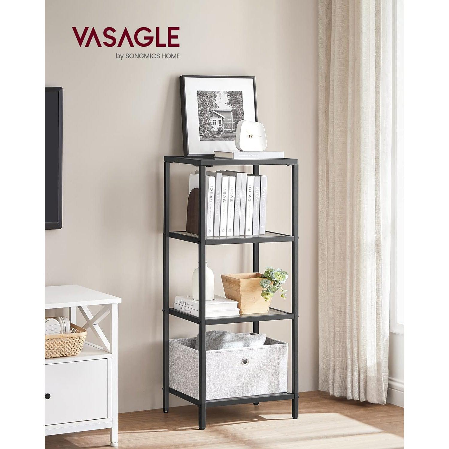 Staklena polica na 4 razine, polica za knjige, crna | VASAGLE-vitahome.hr