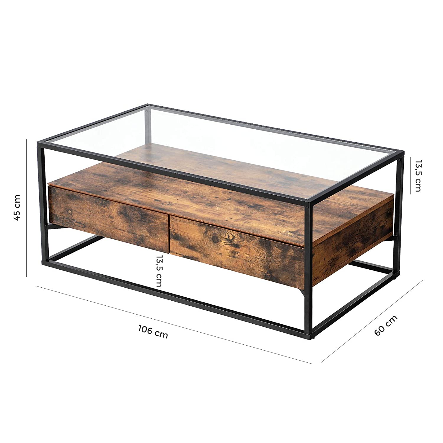 Stakleni stolić za kavu Rustikalni stil 106 x 57 x 45 cm | Vasagle-vitahome.hr