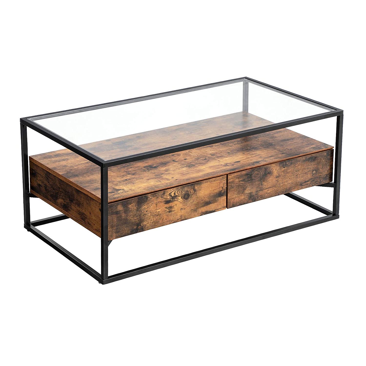 Stakleni stolić za kavu Rustikalni stil 106 x 57 x 45 cm | Vasagle-vitahome.hr