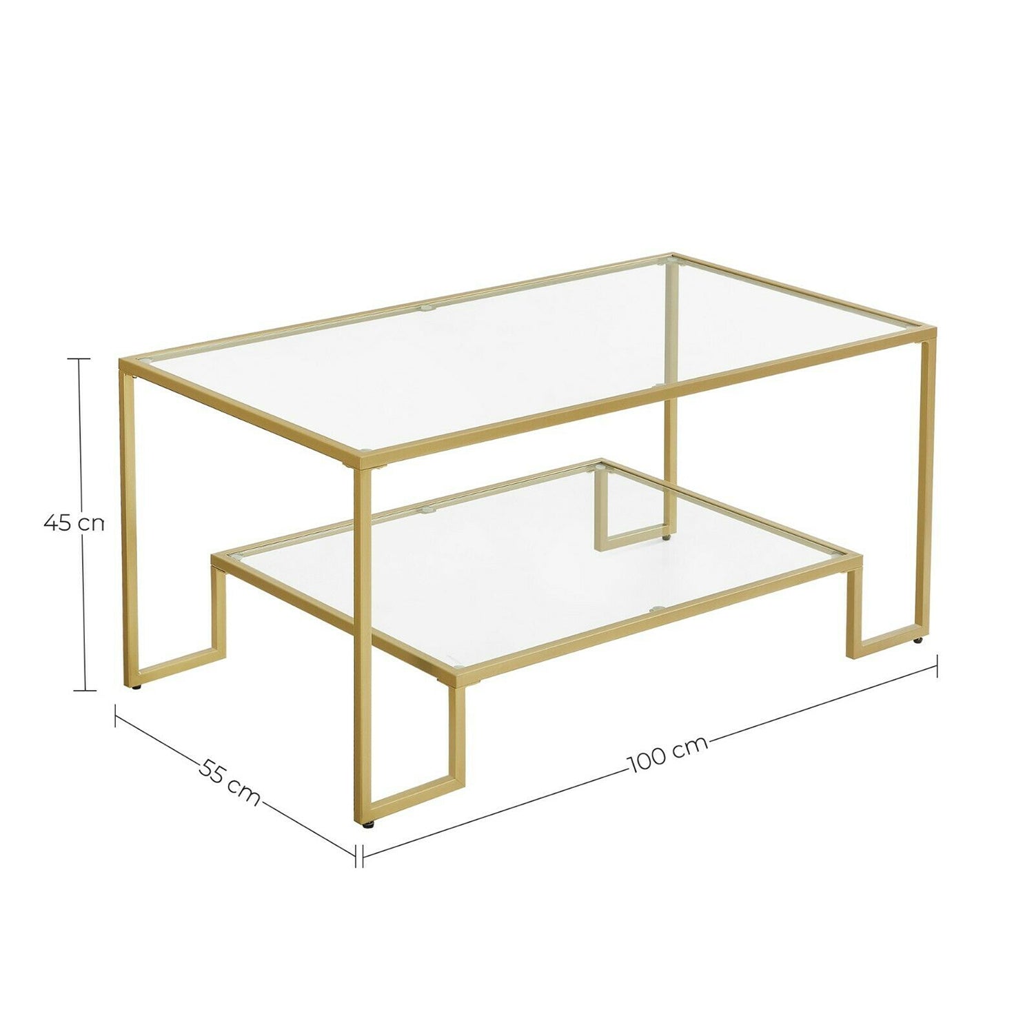 Stakleni stolić za kavu sa spremištem 100 x 45 x 55 cm | VASAGLE-vitahome.hr