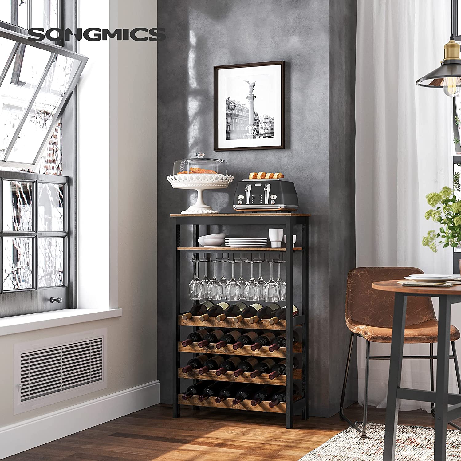 Stalak za 24 boce vina s držačem za čašu, 66 x 100 x 30 cm, rustikalno smeđa | SONGMICS-vitahome.hr