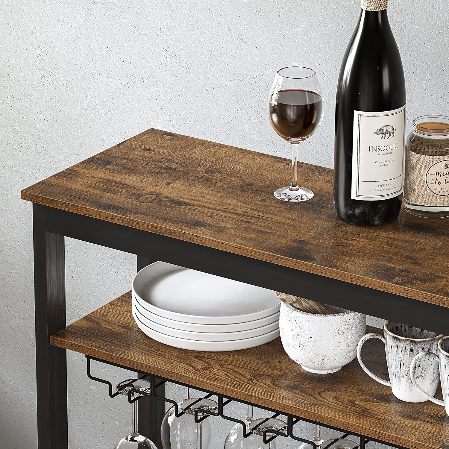 Stalak za 24 boce vina s držačem za čašu, 66 x 100 x 30 cm, rustikalno smeđa | SONGMICS-vitahome.hr