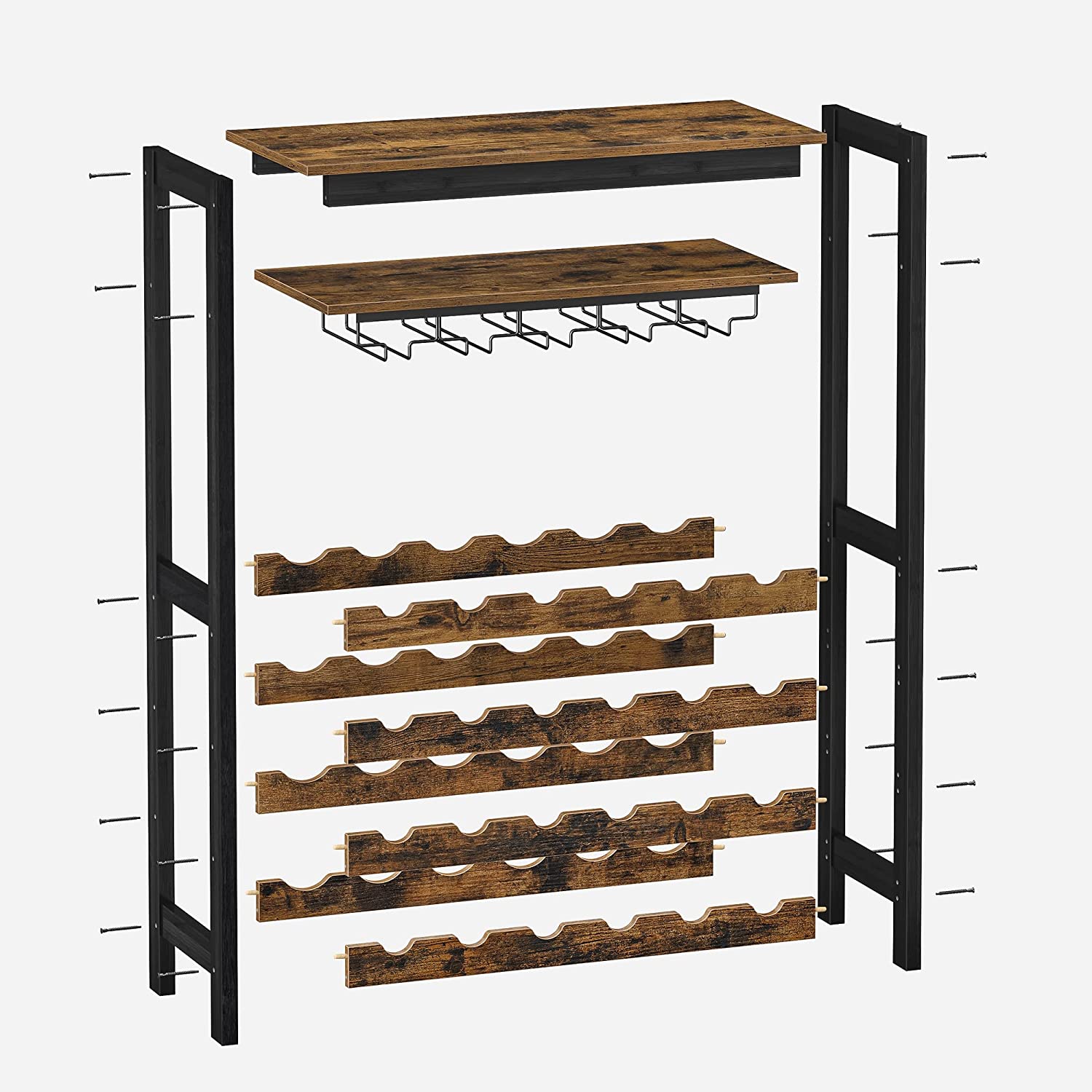 Stalak za 24 boce vina s držačem za čašu, 66 x 100 x 30 cm, rustikalno smeđa | SONGMICS-vitahome.hr