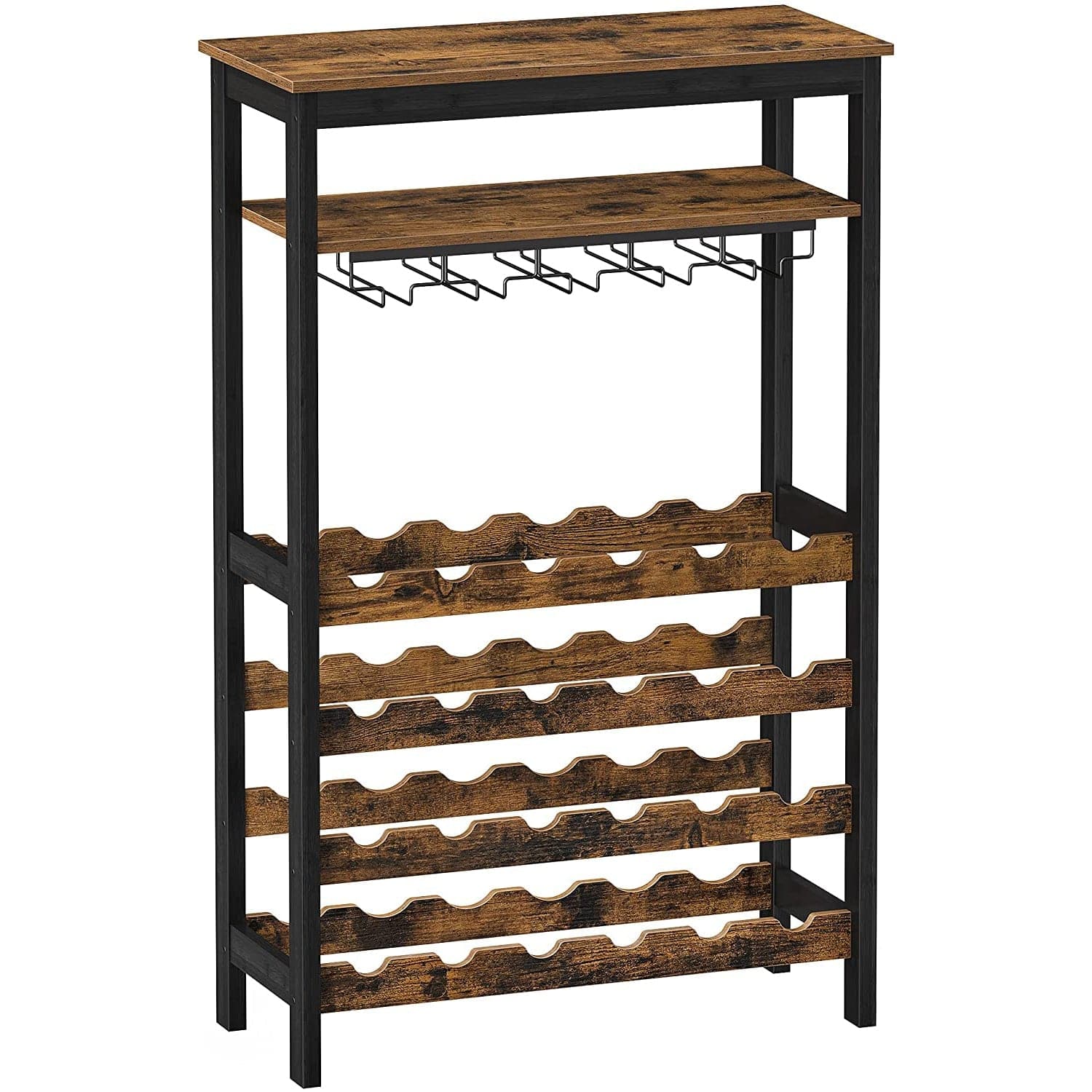 Stalak za 24 boce vina s držačem za čašu, 66 x 100 x 30 cm, rustikalno smeđa | SONGMICS-vitahome.hr