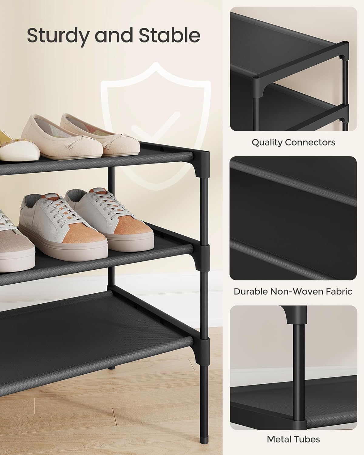 Stalak za cipele na 3 razine 29,7 x 62,3 x 53,5 cm, crni