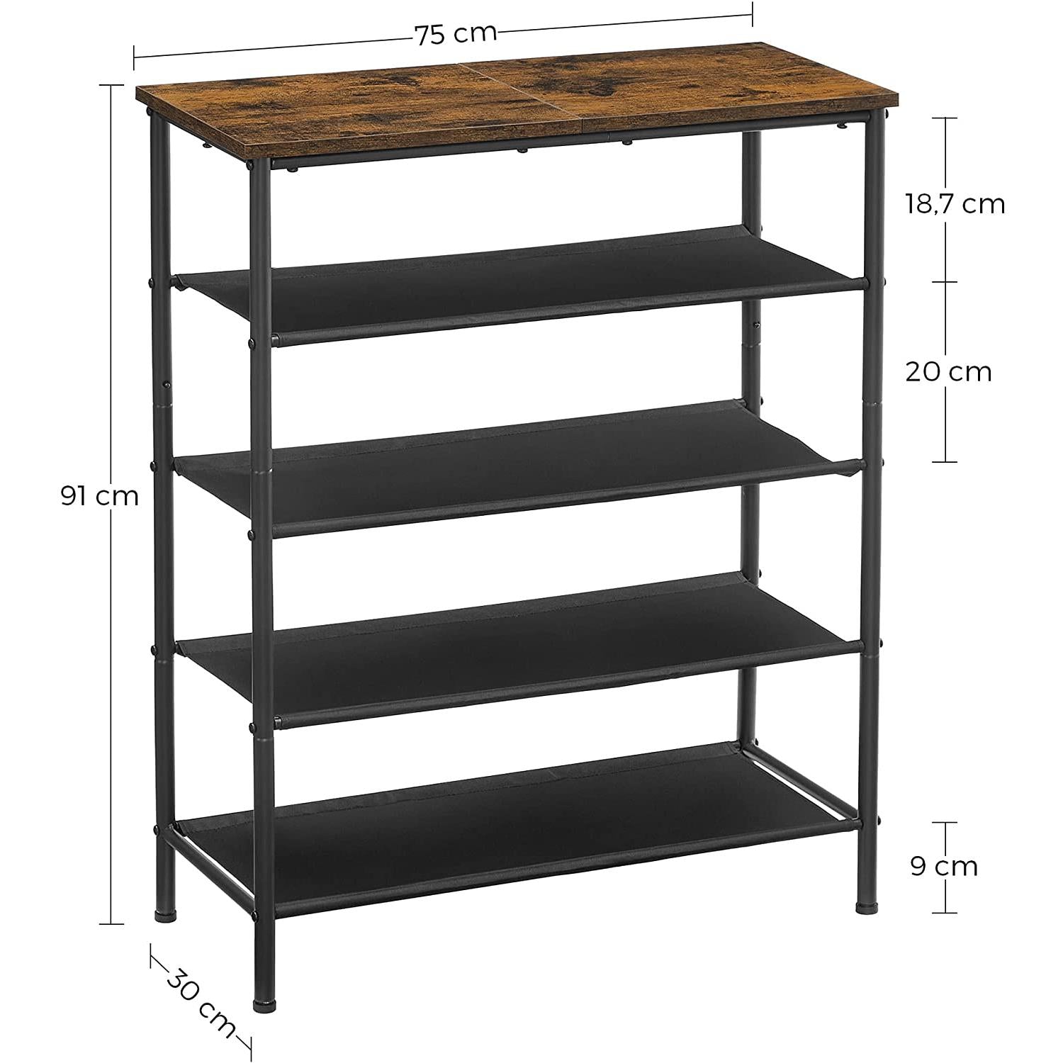 Stalak za cipele na 5 razina, uski sustav za odlaganje cipela, 75x30x91 cm | VASAGLE-vitahome.hr