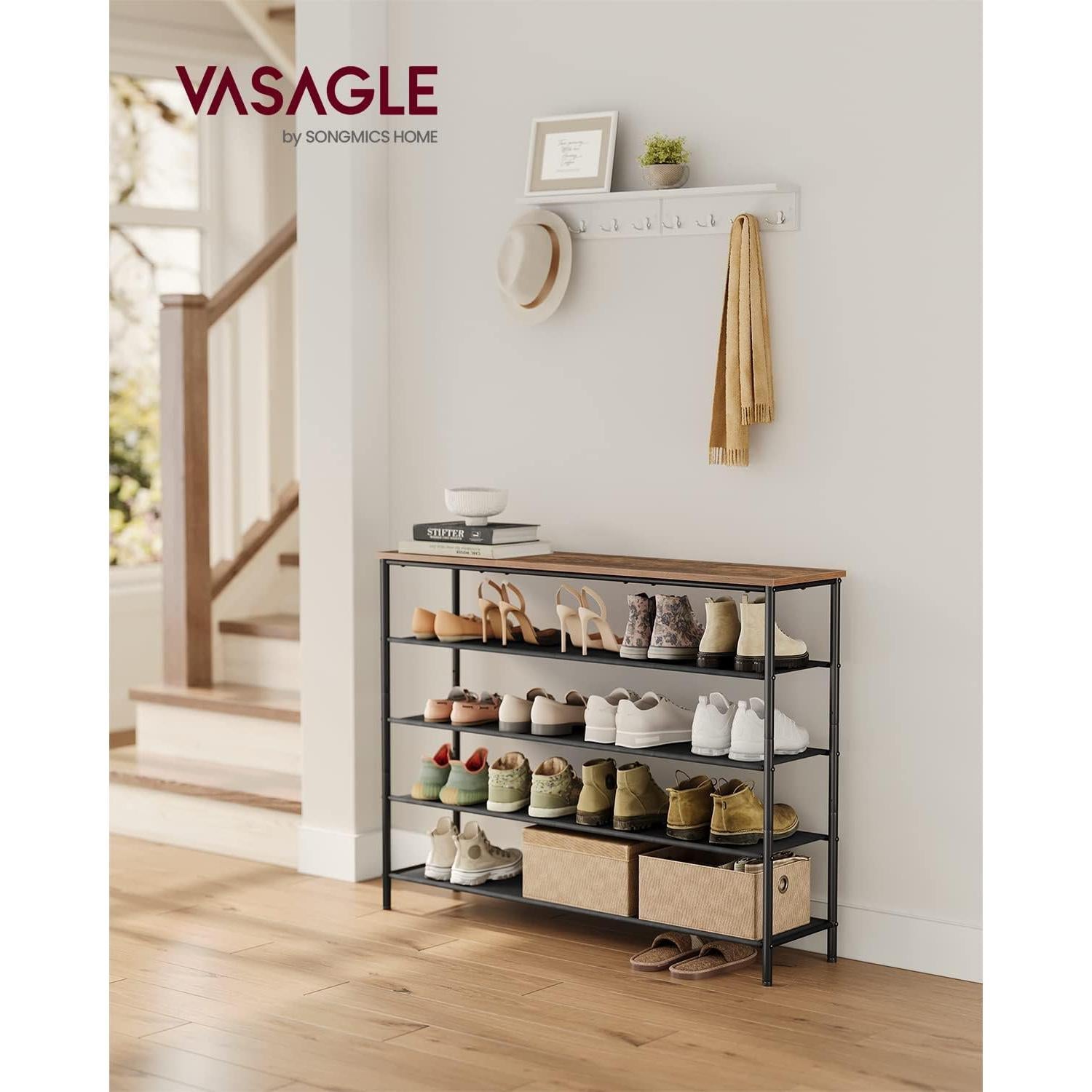 Stalak za cipele na 5 razina, za skladištenje i preko 20 pari cipela, smeđe-crni | VASAGLE-vitahome.hr