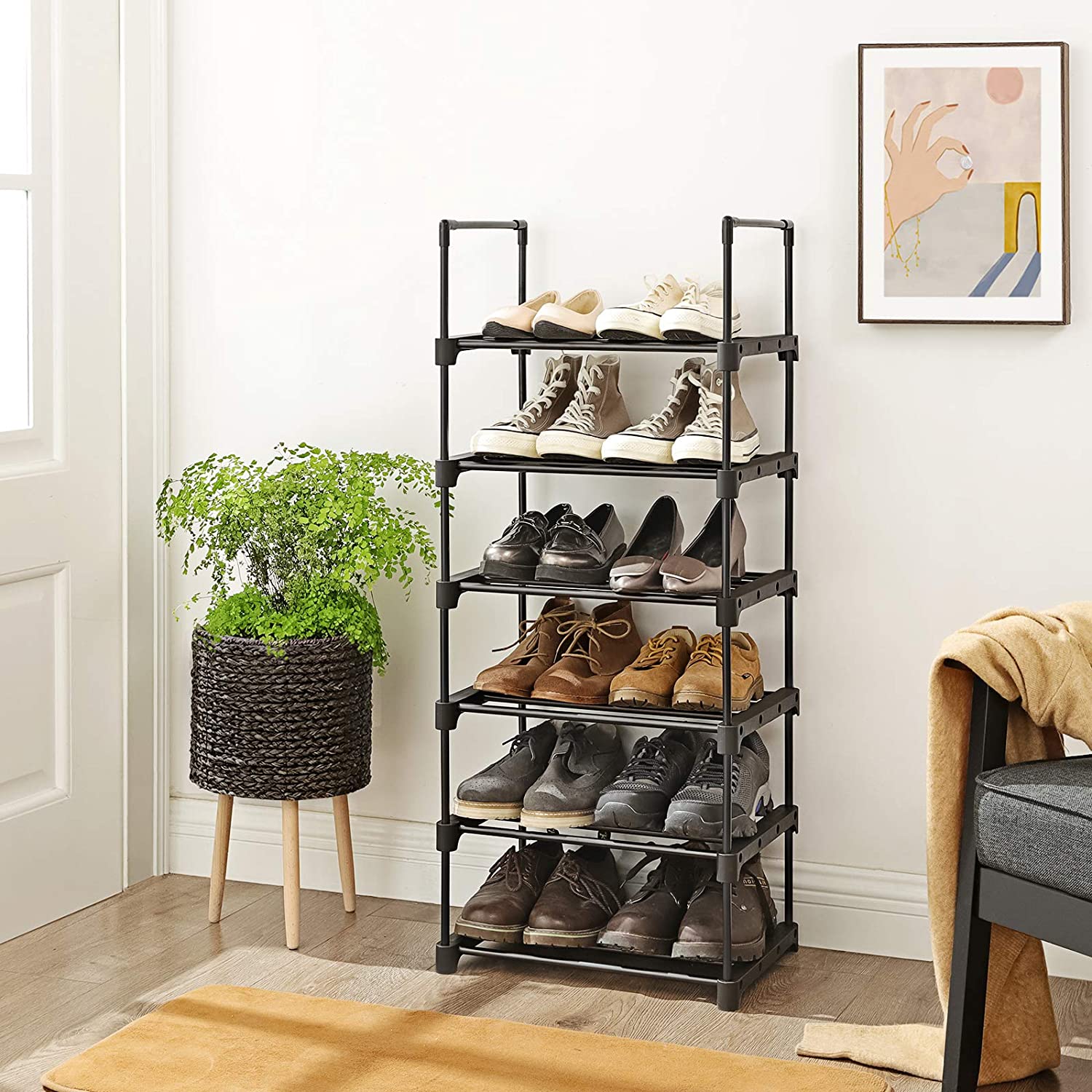 Stalak za cipele na 6 razina, željezni sustav, 45 x 106 x 30 cm, crni | SONGMICS-vitahome.hr
