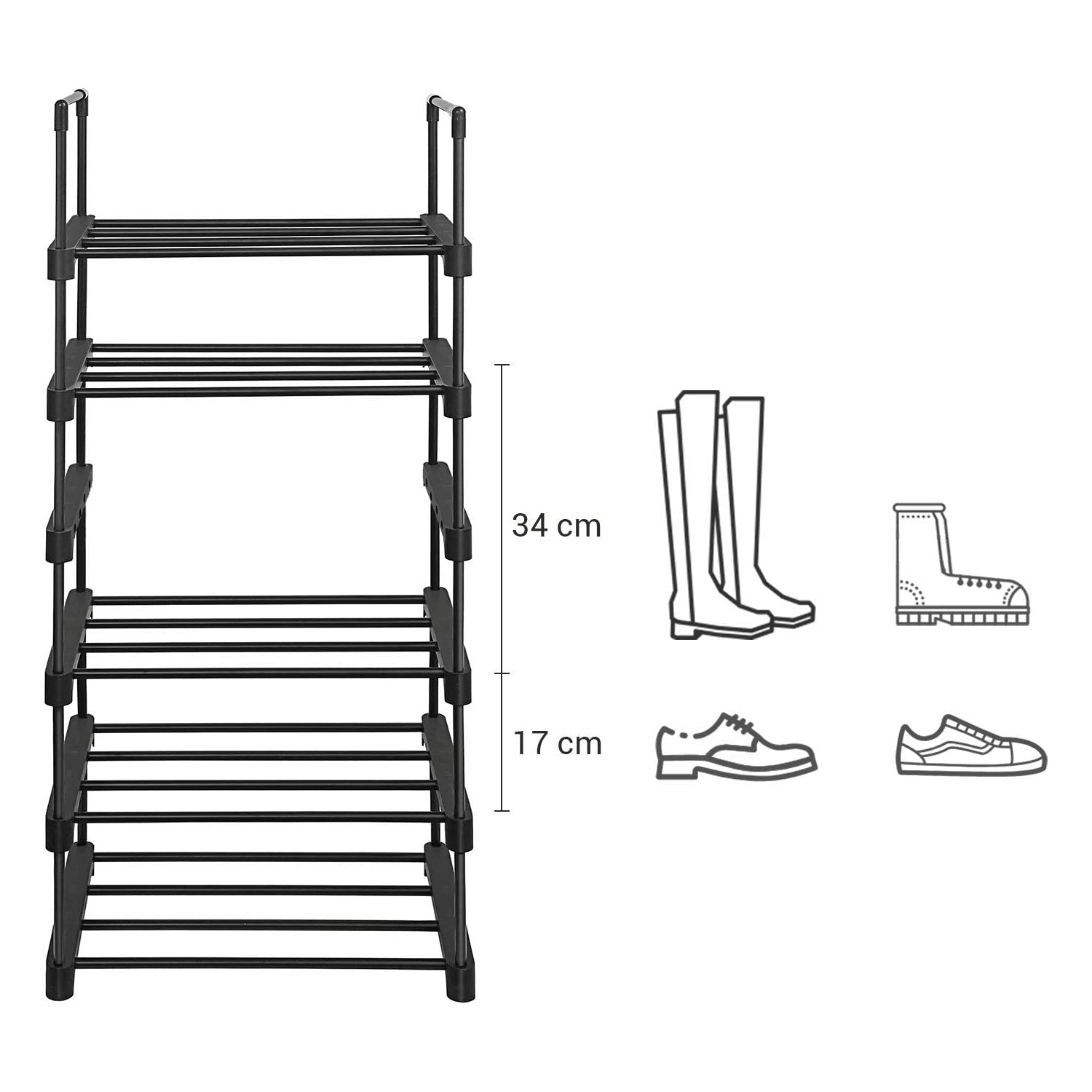 Stalak za cipele na 6 razina, željezni sustav, 45 x 106 x 30 cm, crni | SONGMICS-vitahome.hr