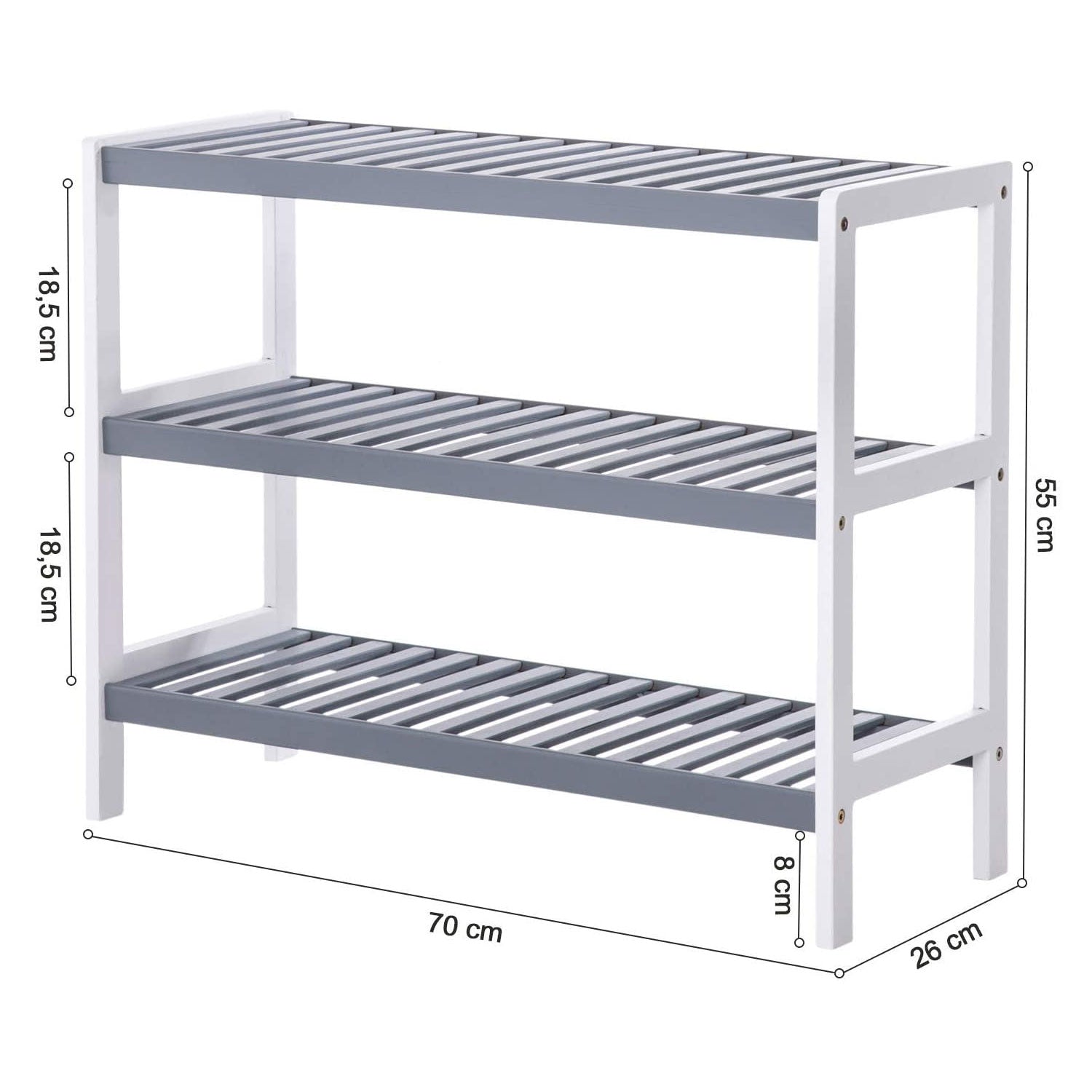 Stalak za cipele od bambusa na 3 razine, 70 x 55 x 26 cm, bijela i siva | SONGMICS-vitahome.hr