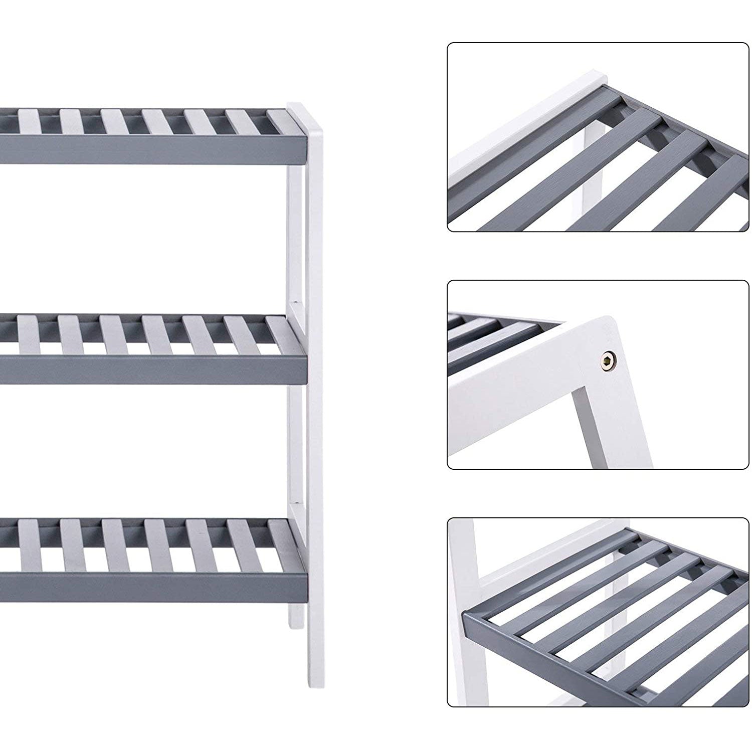Stalak za cipele od bambusa na 3 razine, 70 x 55 x 26 cm, bijela i siva | SONGMICS-vitahome.hr