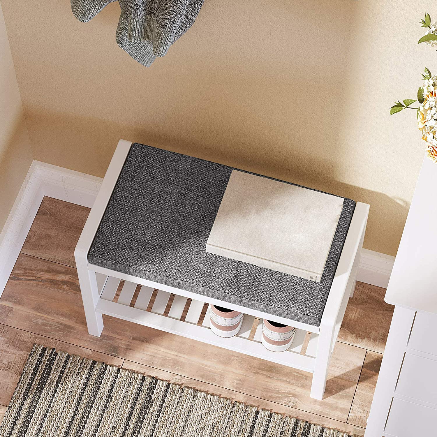 Stalak za cipele od bambusa s podstavljenim sjedalom 60 x 32 x 43 cm | SONGMICS-vitahome.hr