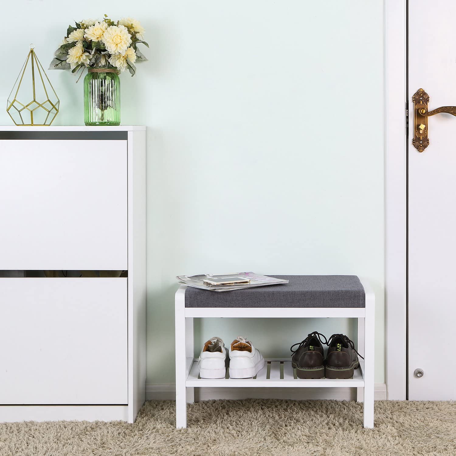 Stalak za cipele od bambusa s podstavljenim sjedalom 60 x 32 x 43 cm | SONGMICS-vitahome.hr
