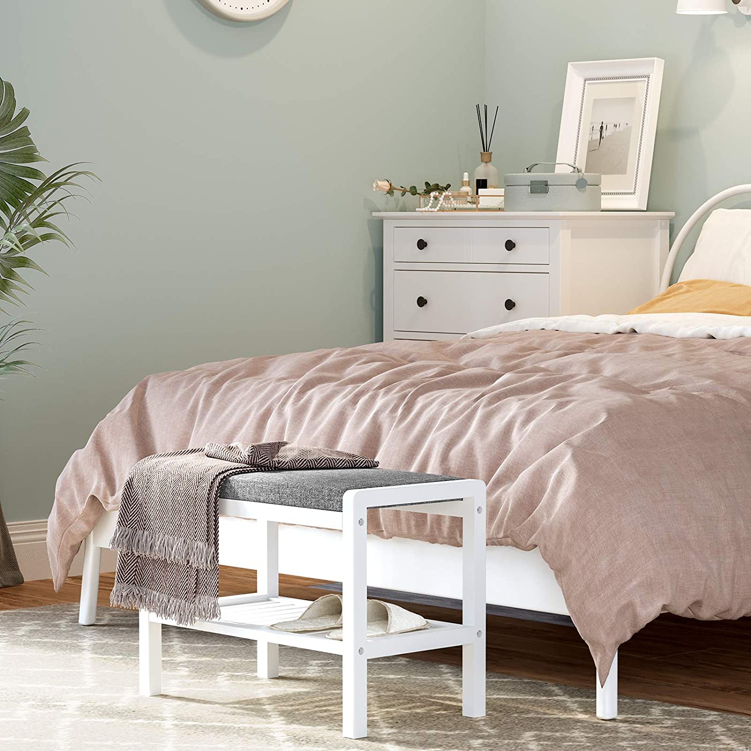 Stalak za cipele od bambusa s podstavljenim sjedalom 60 x 32 x 43 cm | SONGMICS-vitahome.hr