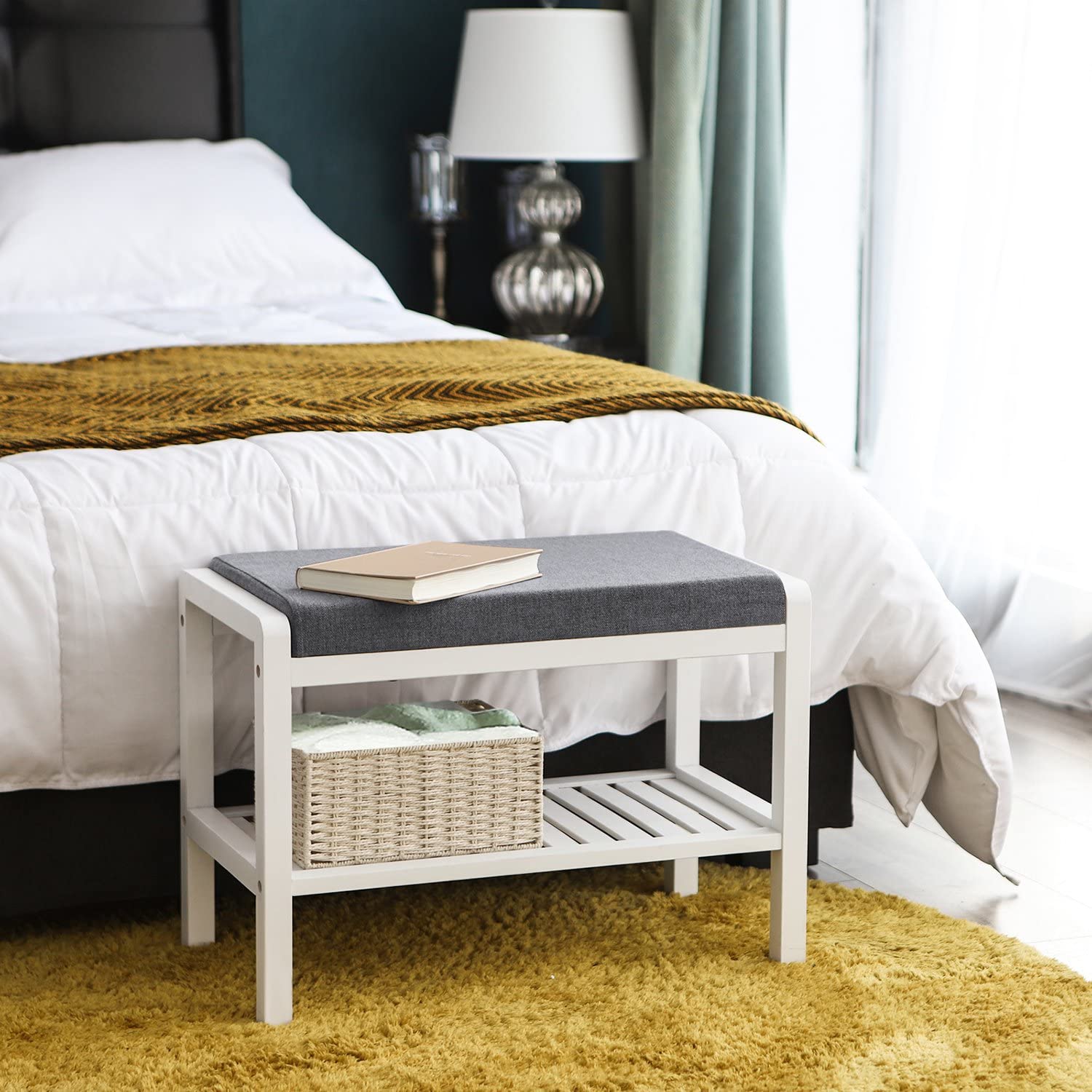 Stalak za cipele od bambusa s podstavljenim sjedalom 60 x 32 x 43 cm | SONGMICS-vitahome.hr