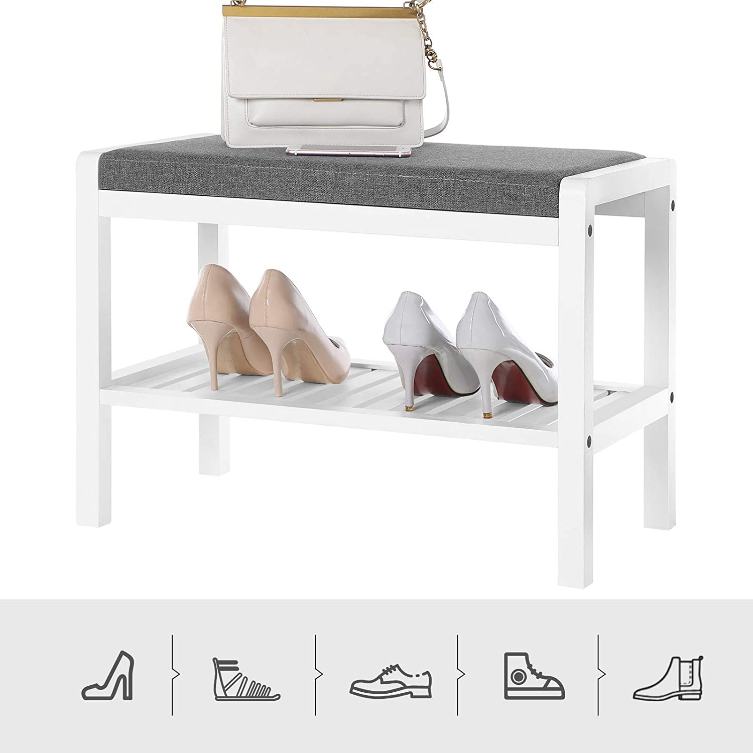 Stalak za cipele od bambusa s podstavljenim sjedalom 60 x 32 x 43 cm | SONGMICS-vitahome.hr