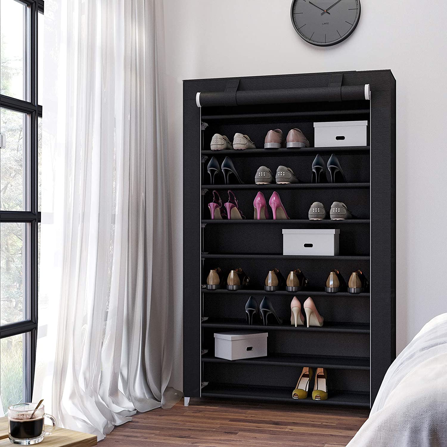 Stalak za cipele od tkanine, na 9 razina 100x28x162 cm, do 45 pari cipela, crni | SONGMICS-vitahome.hr