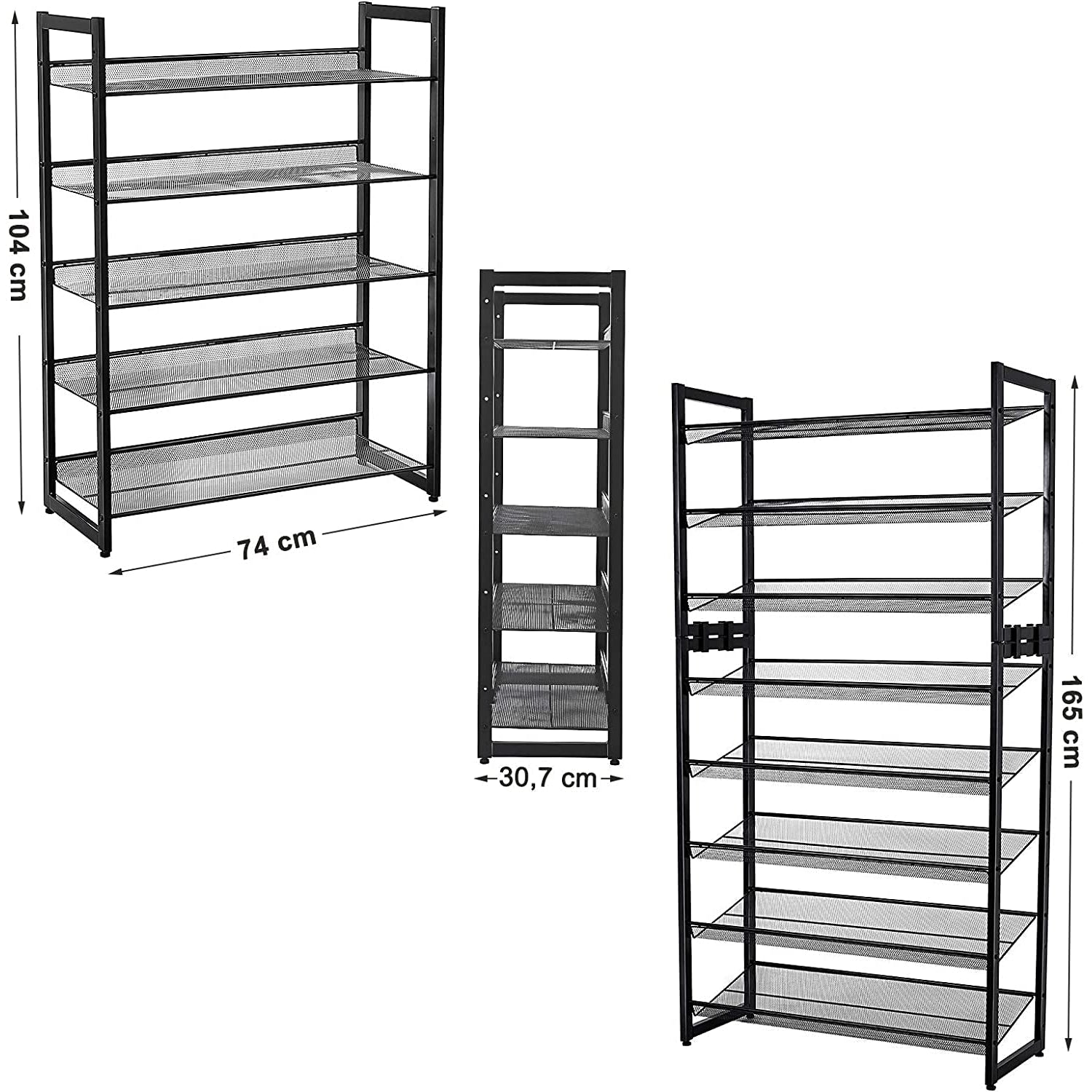 Stalak za cipele, polica na 5 razina, do 20 pari cipela 74 x 30,7 x 104 cm, crna | SONGMICS-vitahome.hr