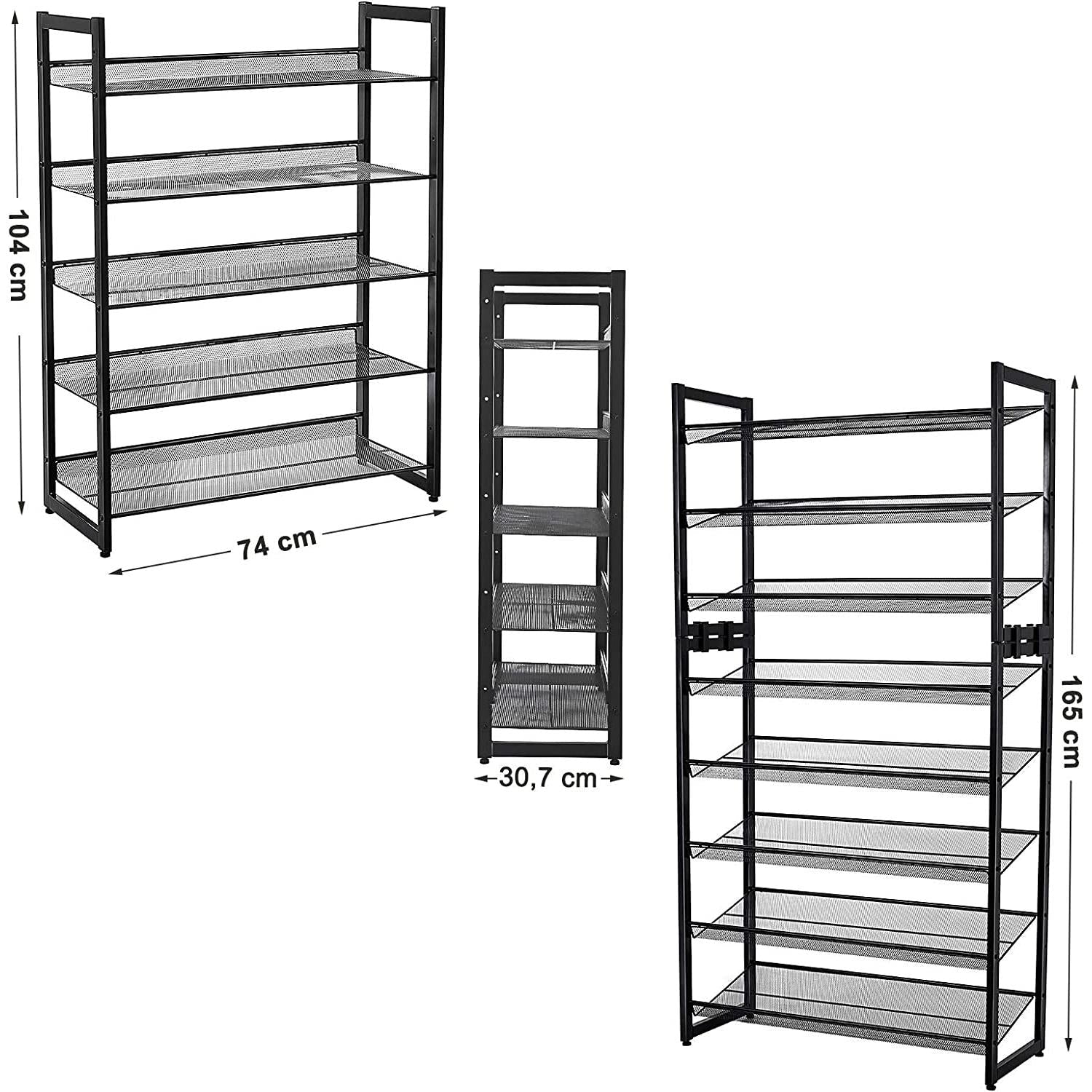 Stalak za cipele, polica na 5 razina, do 20 pari cipela 74 x 30,7 x 104 cm, crna | SONGMICS-vitahome.hr