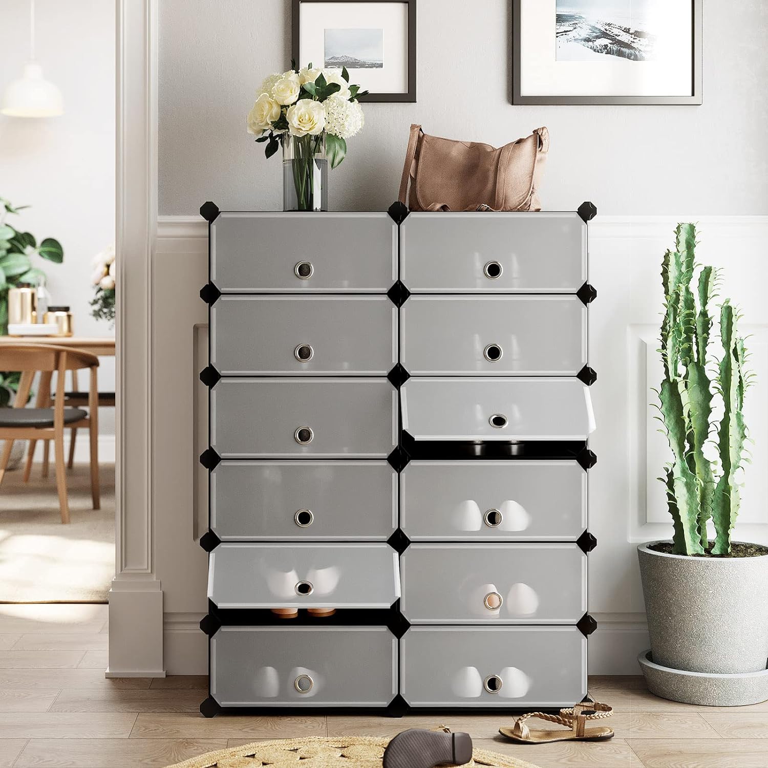 Stalak za cipele, pravokutni sustav za pohranu s 12 modularnih utora, crni | SONGMICS-vitahome.hr