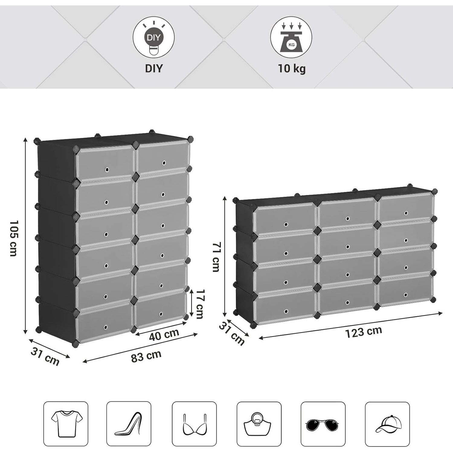 Stalak za cipele, pravokutni sustav za pohranu s 12 modularnih utora, crni | SONGMICS-vitahome.hr