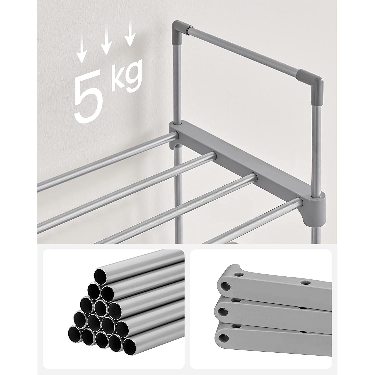 Stalak za cipele s 10 polica, 45 x 30 x 174 cm, siva boja | SONGMICS-vitahome.hr