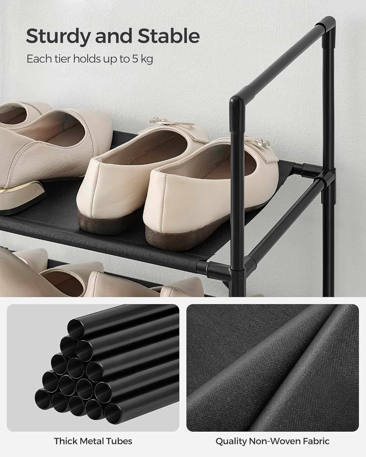 Stalak za cipele s 10 razina, 45 x 28 x 173 cm, crne boje | SONGMICS-vitahome.hr